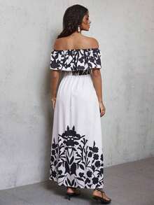 MEXBreezaya Vestido largo de hombros descubiertos con abertura en el muslo con estampado de plantas para vacaciones de verano, atuendo de playa de maxi vestido para mujeresMEX JXNW - Multicolor 11 - Ver 2