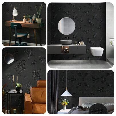 1 Roll Self-Adhesive Black Rose Wallpaper, PVC Decorative Wall Sticker For Living Room, Bedroom, Dining Room, Removable Contact Paper For Furniture, Waterproof, Grease-Proof, 17.7inX39.3in/118.1in/196.8in