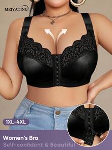 MEIYATING Plus Size Women Lace Wireless Bra, Sexy Lingerie Lift And Gather Bust Support - Black - View 2