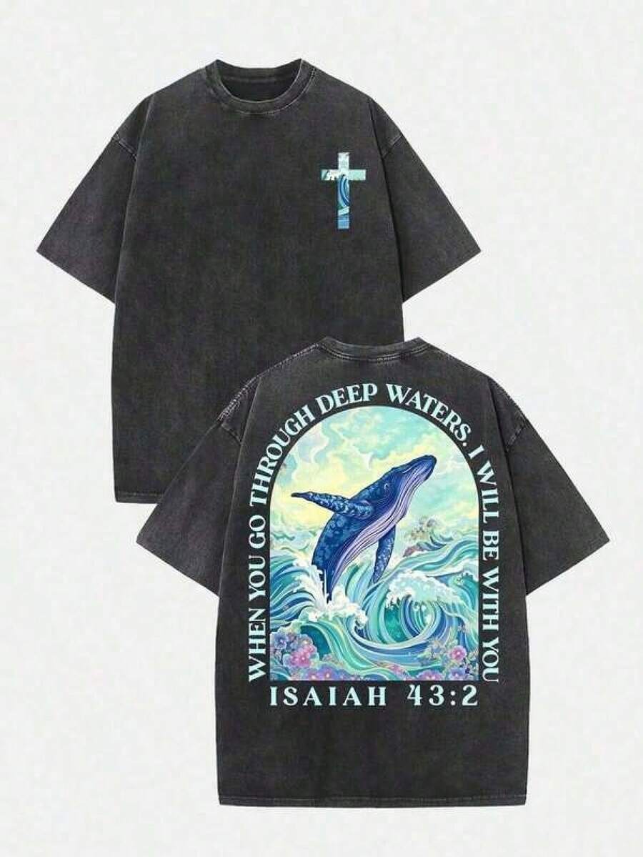 1 pieza Camiseta de manga corta de cuello redondo oversize unisex desgastada y lavada, 100% algodón pesado de 220g, diseñada por artistas Y2K estilo americano vintage, estampado gráfico de nombres de ciudades, ideal para uso diario, conciertos y festivales - Negro - Ver 1