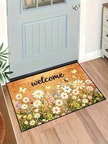1pc White Flower Green Leaf Bee Welcome Pattern Door Mat, Pastoral Style Machine Washable Polyester Fiber Mat, Suitable For Living Room, Kitchen, Bedroom, Entrance, Home Decor, Room Decor, All Seasons - 1PC - View 12