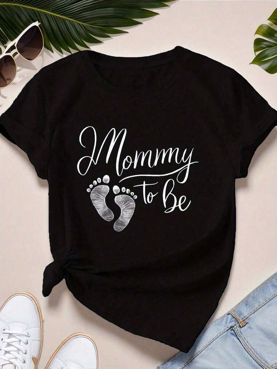 blusas Camiseta de Anuncio de Embarazo para Mujer - "Futura Mamá" con Huellas - Camiseta de Maternidad Suave y Elástica - Corte Holgado, Cuello Redondo, Manga Corta - Perfecta para Fiestas de Revelación de Género y Baby Showers - Ropa de Embarazo Casual y Cómoda - Estilo Retro con Patrón Geométrico - Lavar a Mano, Lavar en Seco - Silueta H - Uso en Todas las Temporadas - Moda Femenina, Tela Transpirable, Para Futuras Mamás 220g - Negro - Ver 1