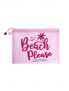 多色時尚網格海灘包，印有「Beach」文字的化妝包，海灘主題。大容量透明化妝包，尼龍拉鍊化妝包，輕巧，可存放防曬霜、零食、比基尼和海灘必需品。春/夏儲物，耐用，非常適合游泳、海灘、潛水和夏季假期，學生返校，輕巧防曬儲物包，適合朋友、母親節、返校季節 - 彩色 - 查看 19