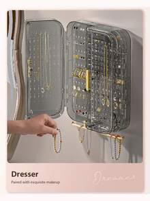 1pc Large Capacity Dustproof Jewelry Box, High Transparent PET Wall Mounted Jewelry Organizer, Hole-Free Earring Necklace Hairband Display Storage Rack For Home Use - Multicolor - View 5