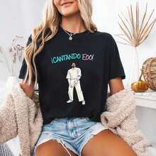 Camiseta Gráfica Vintage Estilo Urbano para Mujer, Camiseta Bunny Music, Merchandising Personalizado de Canciones Ea7o, Estilo Póster Urbano DTMF, Camisetas Benito 100% Algodón Transpirable - Negro - Ver 1