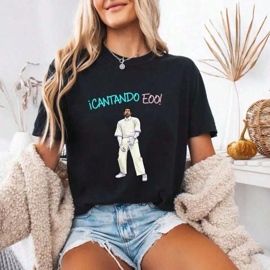 Camiseta Gráfica Vintage Estilo Urbano para Mujer, Camiseta Bunny Music, Merchandising Personalizado de Canciones Ea7o, Estilo Póster Urbano DTMF, Camisetas Benito 100% Algodón Transpirable - Negro - Ver 1