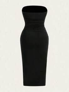 Vestido elegante de punto sin tirantes ajustado y multicolor para mujer - azul real - Ver 6