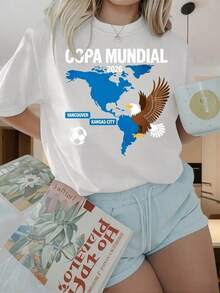 Camiseta de manga corta con cuello redondo para mujer, camiseta de fútbol de la Copa Mundial 2026 de EE. UU., diseño de mapa de Vancouver Kansas City Eagle. Estampados divertidos son adecuados para fiestas de Navidad, actividades deportivas, fiestas de vacaciones, salidas, deportes y otros regalos navideños. - Blanco - Ver 6
