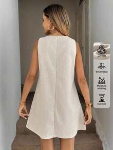 Vestido casual de mujer de línea A sin mangas a rayas con bolsillos acolchados, conjunto elegante de vacaciones, estilo retro lujoso - Albaricoque - Ver 6