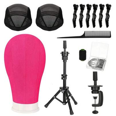 Health Wig Stand With Head,Wig Head Mannequin Head With Wig Stand Tripod,Manikin Canvas Head Set For Wigs Making Display With Wig Caps,T Pins Set Bristle Brush
