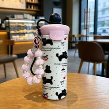1個 600ML 不鏽鋼保溫杯，附貓咪圖案、粉色珍珠掛繩與黑色矽膠吊繩、杯蓋與矽膠吸管，適用於咖啡、茶、果汁、冷熱飲，適合戶外露營、辦公室、學校、居家使用，夏季生日禮物 - 彩色 - 查看 14