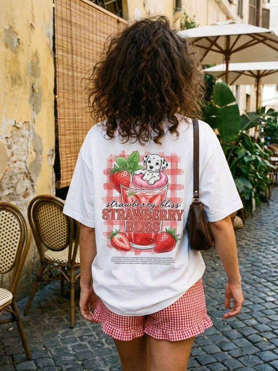 Camiseta de verano para mujer con estampado de palmeras y letras de surf, hombros caídos, estilo oversize, ropa casual para vacaciones en la playa, camiseta gráfica de moda urbana, top holgado y transpirable para uso diario, viajes a la playa, escapadas de vacaciones, reuniones de fin de semana, camiseta cómoda de estilo retro Y2K para looks de moda virales, playera gráfica oversize para mujer, casual de verano. - Blanco - Ver 1
