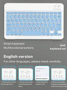 适用于 iPad 的无线键盘保护套，可拆卸皮革保护套带笔槽，支持自动睡眠/唤醒功能，可拆卸无线蓝牙键盘内置 150mAh 电池，纤薄轻巧支架式保护套 - 浅蓝色 - 淺藍色 - 查看 4