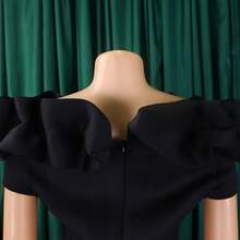 Women's 2026 Formal Long Party Dress, Solid Color, With Ruffle Edges, Fitted Cut And Mermaid Style Hem - Black - View 7