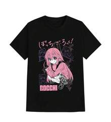 Camiseta de manga corta de "Lonely Rock" para verano, merchandising de anime, edición igual a Bocchi-chan, manga [otaku] de 100% algodón, camiseta "itai" para estudiantes, unisex y apta para todas las estaciones. - Negro - Ver 2