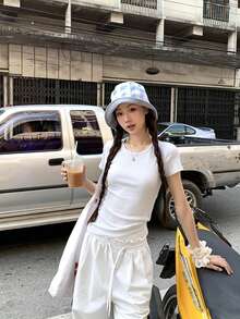 女款灰色修身獨特華麗短版上衣 白色休閒夏季 - 白色 - 查看 2