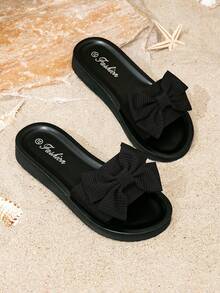 Women's Fashion Elegant, Classic Generous, Minimalist Stylish, Outdoor Non-Slip Beach Slippers With Applique Design, Spring/Summer - Black - View 4