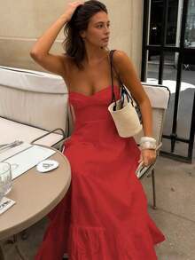 YHHVestido maxi elegante de playa con hombros abiertos y tirantes de lazo, sin mangas, suelto, estilo bohemio, sexy espalda abierta, casual corte A, primavera/verano/otoño, color rojoYHH - Amarillo - Ver 10