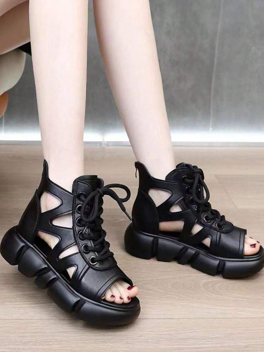Giày sandal đế xuồng mùa hè mới cho bé gái, kiểu La Mã, khoét lỗ, thoáng khí.