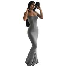 Q21DS653 European And American Women's Clothing 2022   Casual Sleeveless High-Waisted Slim-Fit Suspender Dress - màu nâu - Xem 6