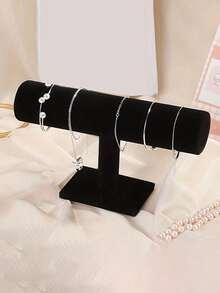 1pc Elegant Black Velvet T-Bar Bracelet Display Stand - Tabletop Jewelry Holder, Mother's Day Gift, Suitable For Retail Display Cases, Sturdy Plastic Base, Great For Necklaces, Bracelets And Watches,Multi-Functional Desktop Organizer, - Black - View 2