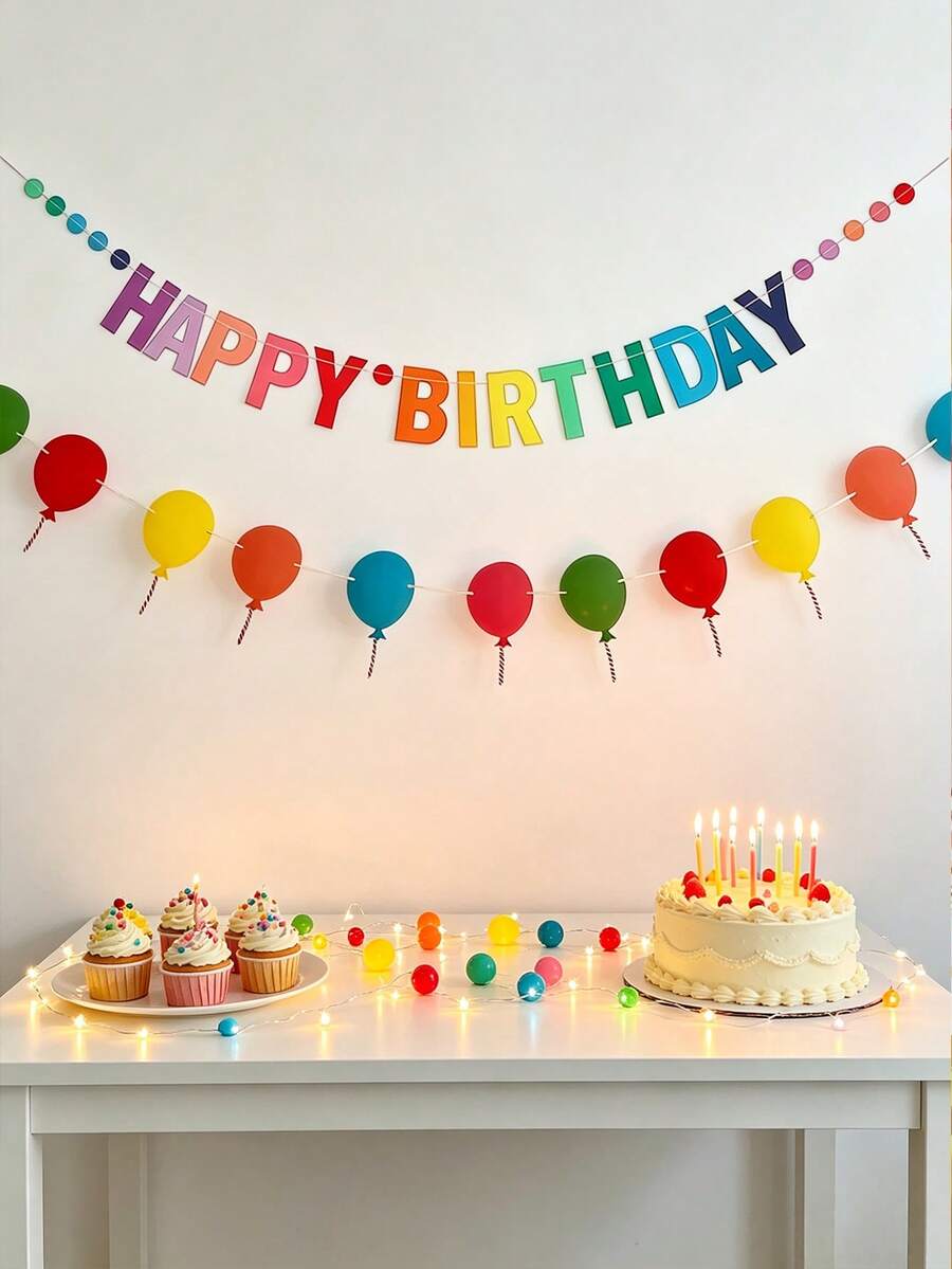 彩虹生日快乐横幅和气球横幅,生日快乐标牌,生日快乐装饰套装,适用于多彩生日派对,彩虹生日派对装饰,派对用品 - 多色 - 查看 1