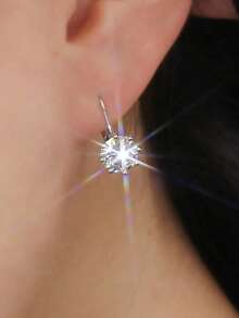 1 Pair Minimalist Cubic Zirconia Stone Earrings, Designed For Women, Suitable For Weddings, Engagements, Anniversary Parties, Valentine's Day Gifts - 1# - View 4