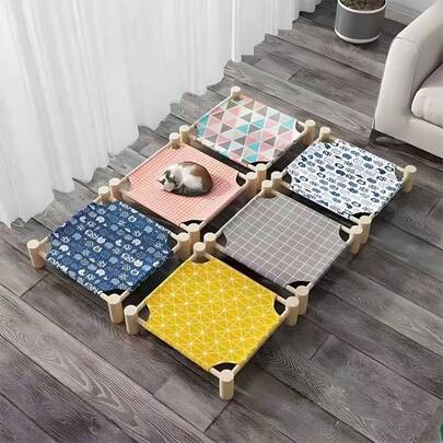 一套可拆卸可水洗宠物床，猫咪凉垫，军用风格宠物床，适合小型犬，四季通用材质，舒适、防潮、透气，可拆卸加高框架快速散热，适合中小型猫狗