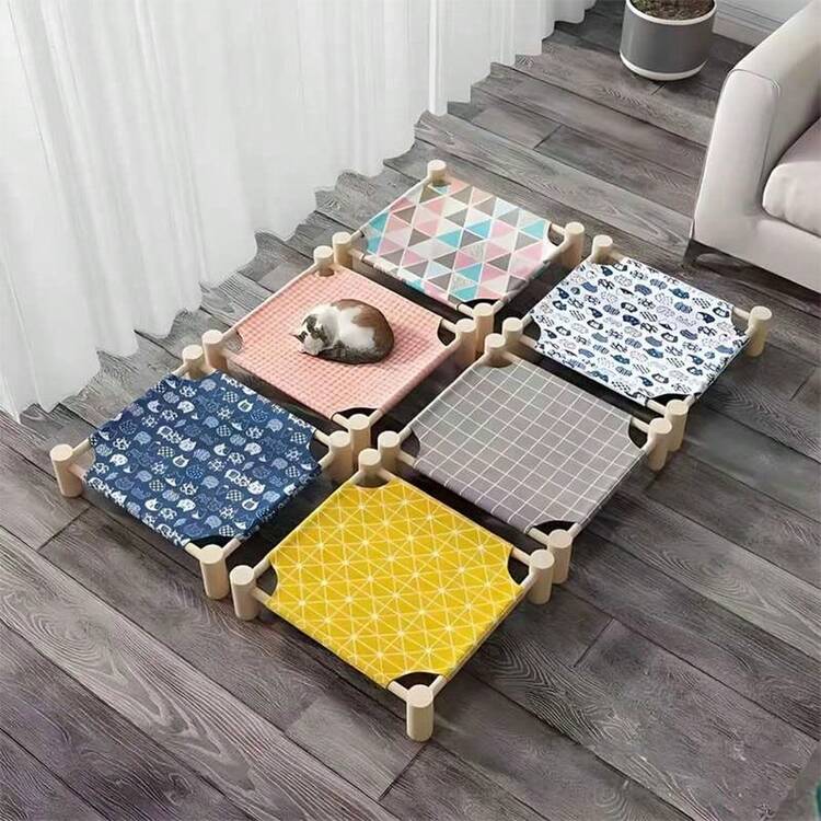 一套可拆卸可水洗宠物床，猫咪凉垫，军用风格宠物床，适合小型犬，四季通用材质，舒适、防潮、透气，可拆卸加高框架快速散热，适合中小型猫狗 - 彩色 - 查看 1