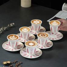 6 套（6 个杯子 + 6 个碟子）陶瓷浓缩咖啡杯碟套装，经典标准尺寸 100ml，适用于阿拉伯咖啡、拿铁、早餐牛奶和情侣杯，是咖啡馆/酒店的理想之选。 - 彩色 - 查看 6