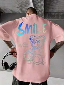 Zrgoth Men's Short Sleeve T-Shirt, Casual, Versatile, With Simple Print - Pink - View 7