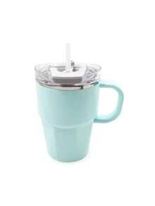 1pc, 20oz Stainless Steel Travel Cup With Handle And Straw, Double Drinking Cap, Leak-Proof And Sealable, Inner Liner Made Of 304 Stainless Steel, Outer Shell Made Of PP, Office, Vehicle Or Outdoor Coffee Cup - Multicolor - View 19