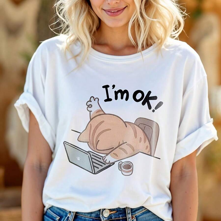 I'm OK Cat Shirt – Funny Lazy Cat Graphic Tee For Cat Lovers & Tired Humans A434 - Green - View 1