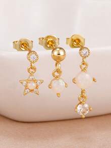 3Pcs New 18K Gold Plated Planets Pendant Earrings For Women Crystal Stars Ear Stud Set Cartilage Piercing Jewelry - 1-gold-3pcs - View 2