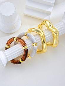 4件套复古夸张奢华金色树脂开口手镯套装，适合女性日常、派对、婚礼、节日佩戴，亦可作为礼物。 - 金色 - 查看 4