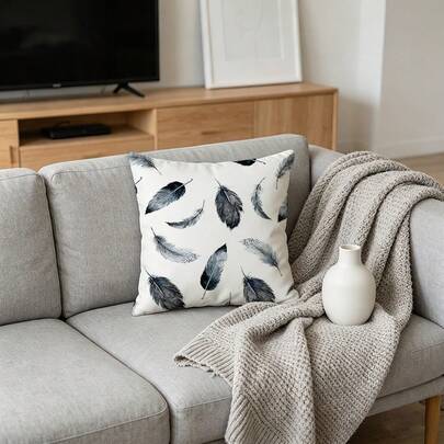 1PC, Multi-Color, Watercolor Feather Print, Watercolor Style, 2D Printed Pillow Cover, 100% Polyester Fabric, No Insert, Perfect For Adding A Warm And Cozy Atmosphere To Your Entryway Or Home Space.