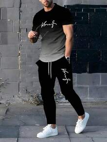 Men T-Shirt Co-Ords - Black - View 8