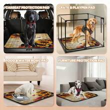 1pc Vintage Sunflower Pattern Pet Mat, Dog Bed Pad, Cute Cartoon Pet Cushion, Washable Pet Resting Mat, Suitable For All Seasons - Multicolor - View 5