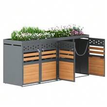 Storage Unit For 4 Bins With Green Roof, 120-240 Litres, Anthracite, Wood-Look Door, With Extension Option, Bin Storage Box, Bin Storage Unit (Bin Not Integrated) - View 1