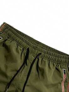 1pc Men's Summer Casual Sports Quick-Dry Shorts, Elastic Waist Drawstring Design Sports Shorts With Zipper Pockets - Olive Green - View 5