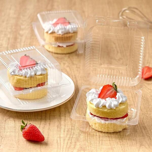 50 Pack Clear Plastic Square Cake Slice Containers With Hinged Lids, To Go Take Out Food Boxes For Cookies Desserts Fruits Salads Sandwiches Storage