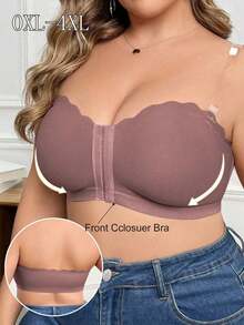 Bra Kasual Tanpa Kawat Warna Polos Ukuran Besar - Coklat - View 2