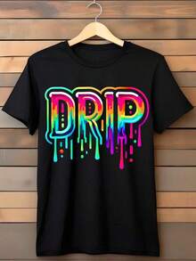 Camiseta Drip Design para Hombre y Mujer, 100% Algodón, con Estampado Degradado de Arcoíris, Estilo Casual de Moda, Manga Corta, Estilo Streetwear, Ajuste Cómodo, Ropa Unisex, Nueva. - Negro - Ver 7