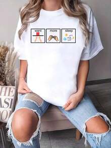 "I Want More Special Education About Sleep" T-Shirt For Teachers - 100% Cotton, Summer Tops, Women's Office Wear, Vacation Clothes, Blouses For Women - 白色 - 查看 6