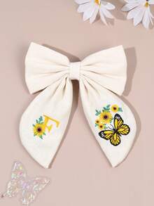1件 26字母刺繡白色布料髮夾，甜美字母向日葵蝴蝶圖案髮夾，精緻女孩優雅髮夾，返校季 - 彩色 - 查看 17