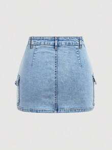 Minifalda casual cargo de mezclilla lavada para mujer - Lavado ligero - Ver 2