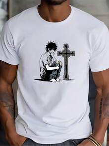 Camiseta con Diseño de Anime para Hombre - Regalo Perfecto para Familiares y Amigos, Especial para el Día de Acción de Gracias, Cómoda y Duradera, Camiseta Gráfica Moderna para Viajes, Trabajo y Uso Casual, una camiseta de manga corta adecuada para el hogar, uso diario, fiestas y viajes-perfecta como regalo para amigos o familiares. - Blanco - Ver 1
