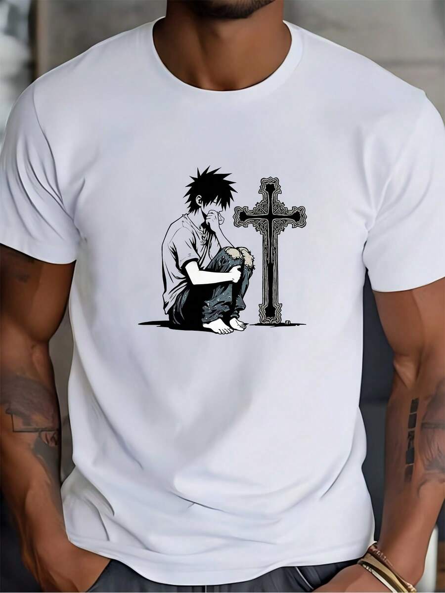 Camiseta con Diseño de Anime para Hombre - Regalo Perfecto para Familiares y Amigos, Especial para el Día de Acción de Gracias, Cómoda y Duradera, Camiseta Gráfica Moderna para Viajes, Trabajo y Uso Casual, una camiseta de manga corta adecuada para el hogar, uso diario, fiestas y viajes-perfecta como regalo para amigos o familiares. - Blanco - Ver 1