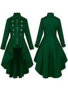 Halloween Retro Long Coat With Irregular Hem In Multiple Colors And Sizes - 230830 Zipper Trench Coat (Red) - View 8