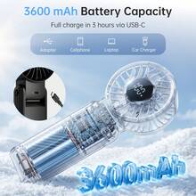 MINISO 便攜式手持電動風扇，3600mAh 電池，8 小時續航，快速充電，10,000 RPM 無刷馬達，1-120 段無級調速，智慧顯示，4 合 1 用法：掛頸、折疊、桌面、手持，化妝風扇，適合戶外運動愛好者，1 件裝 - 黑色 - 查看 8